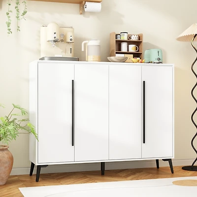 Homsee White Wood Sideboard, Storage Cabinet with 4 Doors and 8 Shelves