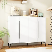 Homsee White Wooden Sideboard, Storage Cabinet with 4 Doors and 8 Shelves