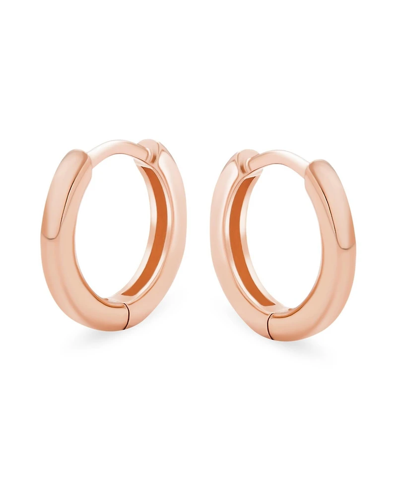 Bling Jewelry Simple Basic Thin Flat Huggie Hoop Kpop Earrings Hinge Rose Gold Plated .925 Sterling Silver