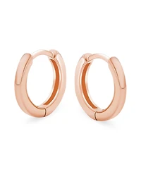 Bling Jewelry Simple Basic Thin Flat Huggie Hoop Kpop Earrings Hinge Rose Gold Plated .925 Sterling Silver