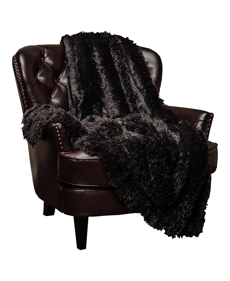 Chanasya Premium Solid Faux Long Fur Throw Blanket - Soft, Fuzzy For Bed or Couch 60" x 70" Aubergine