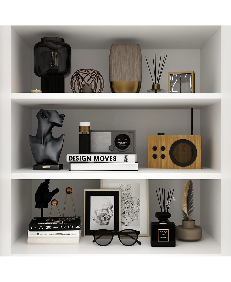 Famapy White Wood Bookcase with adjustable Shelves, 2 door