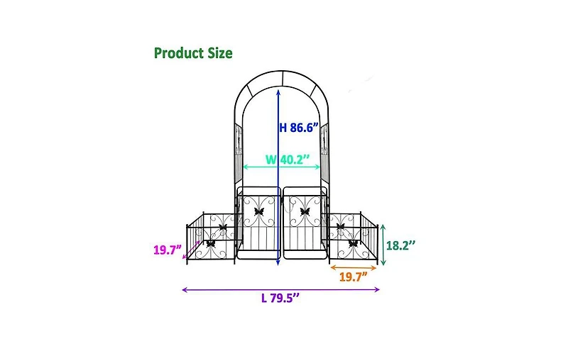 Slickblue Metal Garden Arch with Gate – 79.5'' Wide x 86.6'' High, Black Climbing Plants Support, Rose Arch for Outdoor Use
