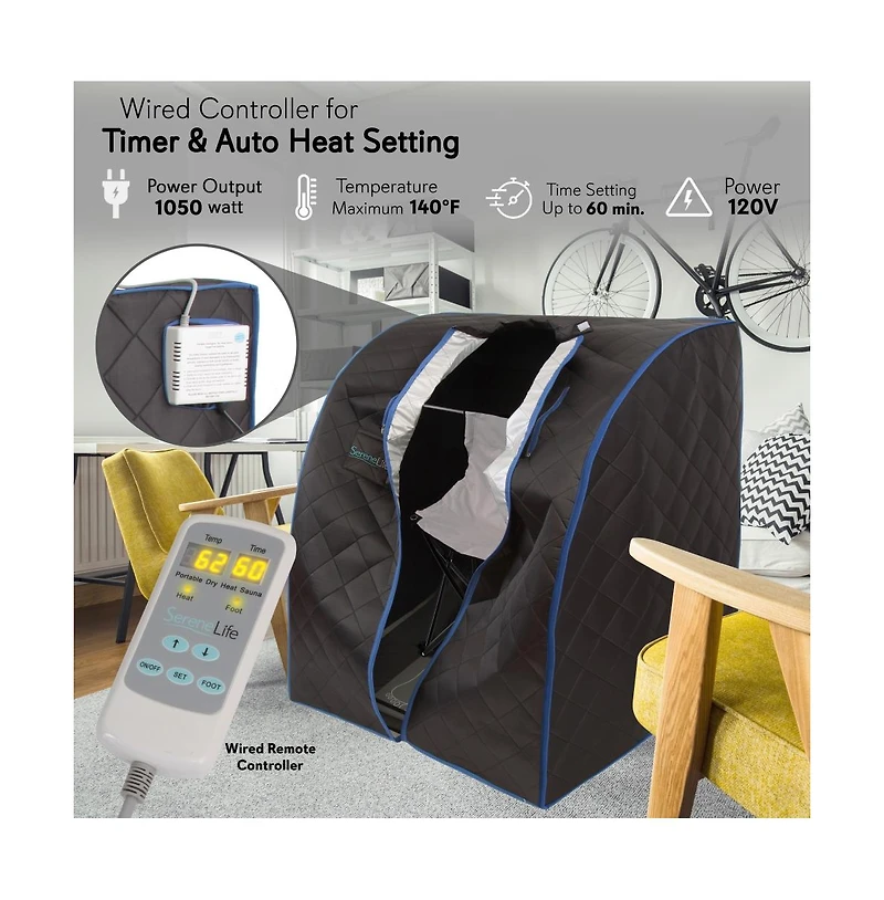 SereneLife Personal Detox Home Sauna With Foldable Chair and Heated Foot Pad