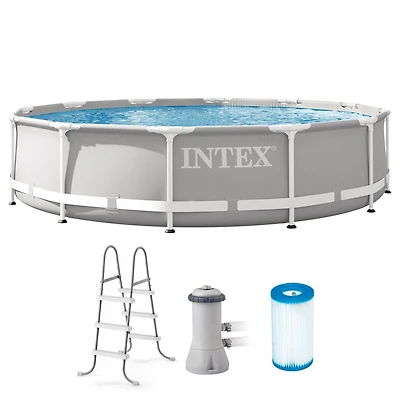 Intex 12 Foot Prism Frame Above Ground Swimming Pool with Pump & Pool Ladder