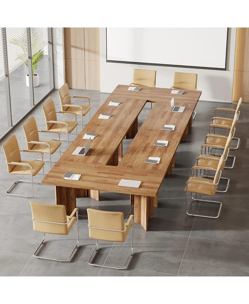 Tribesigns 5.5FT Conference Table, 63-inch Rectangle Meeting Seminar Table, Large Wooden Business Tables for 4-6 People, Heavy Duty Pedestal