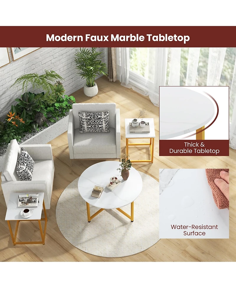 Gymax Round Nesting Table Set of 3 Modern/Farmhouse Coffee w/2 End Tables Walnut & Black