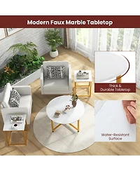 Gymax Round Nesting Table Set of 3 Modern/Farmhouse Coffee w/2 End Tables Walnut & Black