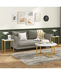 Gymax Round Nesting Table Set of 3 Modern/Farmhouse Coffee w/2 End Tables Walnut & Black