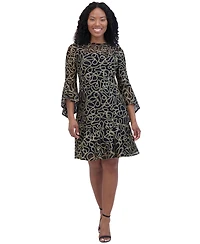 Jessica Howard Women's Illusion-Yoke Flounce-Hem Dress