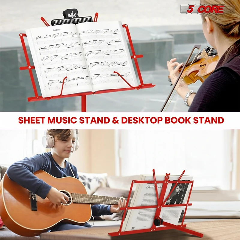 5 Core Music Stand Adjustable Desktop Book Stands Portable Sheet Holder All Metal Foldable Bookstand