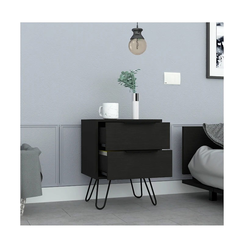 Depot E-shop Begonia 2 Nightstand, Hairpin Legs, Two Drawers