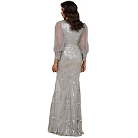 Lara Women's Long Sleeve Lace Gown with Removable Over Skirt
