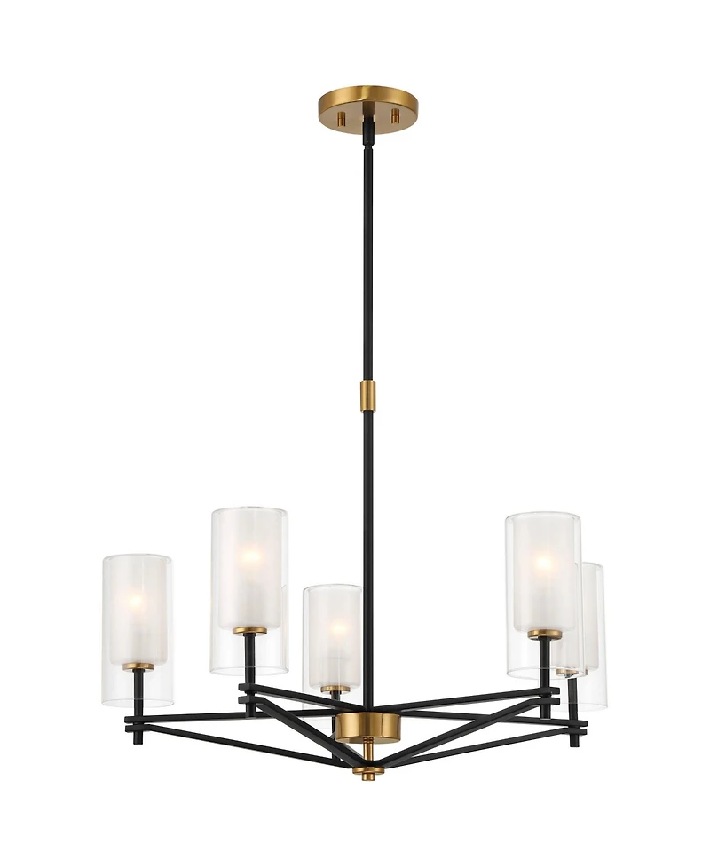 Possini Euro Design Nyack 25" Modern Pendant Chandelier Ceiling Light Fixture Dining Room Over Table Open Frame 5-Light Black Gold Finish