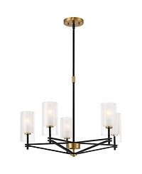 Possini Euro Design Nyack 25" Modern Pendant Chandelier Ceiling Light Fixture Dining Room Over Table Open Frame 5-Light Black Gold Finish