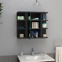 Roma Mirrored Medicine Cabinet, Six External Shelves, Three Interior Shelves, Black