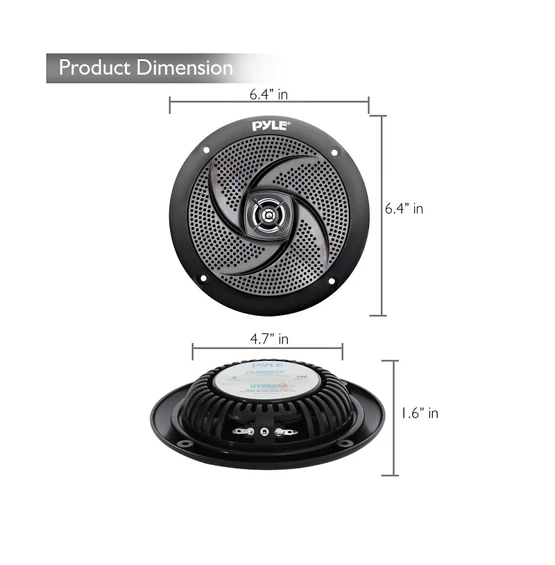 Pyle 5.25" Low-Profile Marine Speakers, Waterproof, 180 Watt
