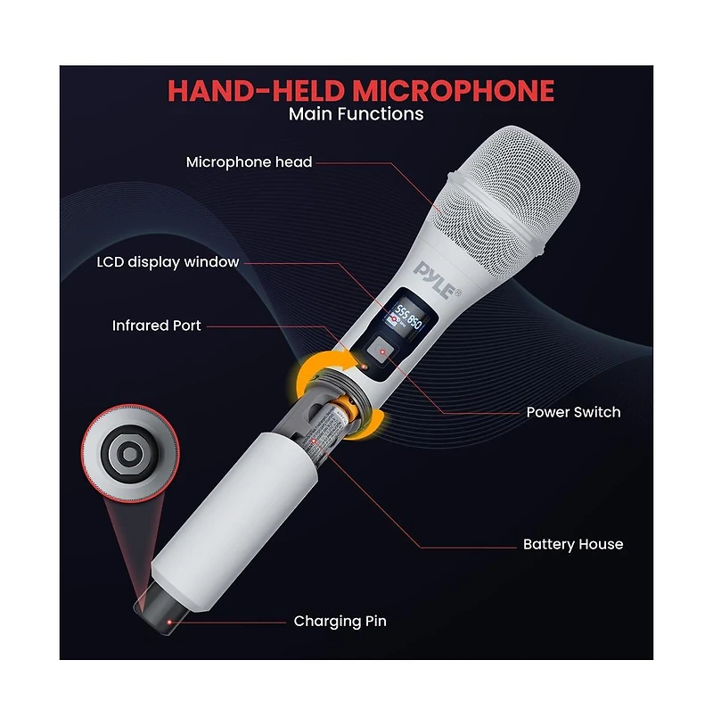 Pyle Uhf Wireless Microphone System, 2 Usb Rechargeable Handheld Mics, Fixed Frequency
