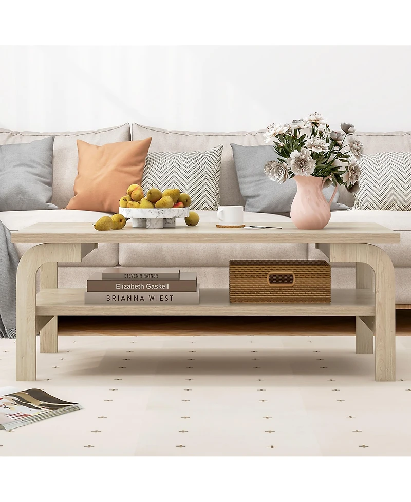 Gymax 47'' Rectangular Coffee Table w/ Storage Shelf & Curved Legs for Living Room