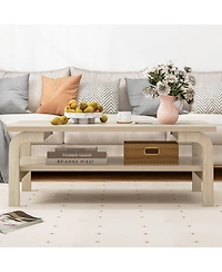 Gymax 47'' Rectangular Coffee Table w/ Storage Shelf & Curved Legs for Living Room