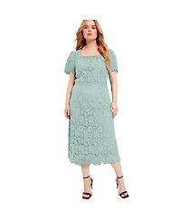 June + Vie Women's Plus Square-Neck Lace Dress