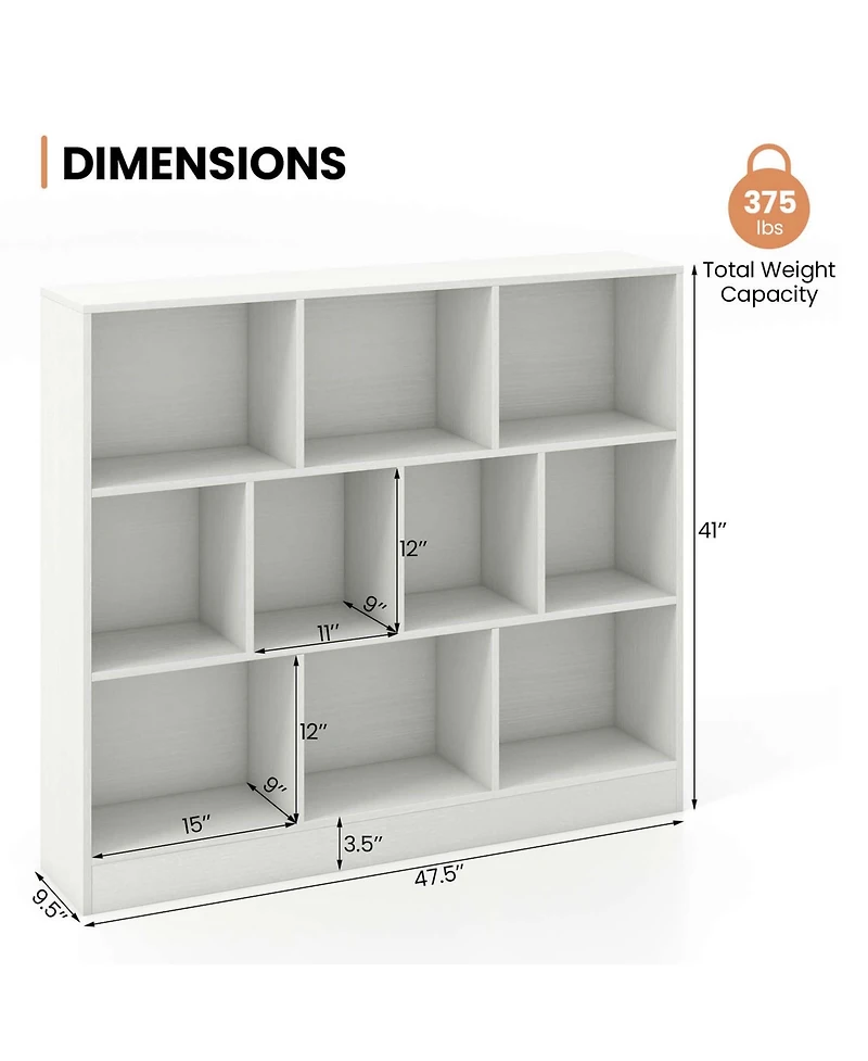 10-Cube Bookcase for Kids 41"Wooden Toy Storage Organizer Kid s Room