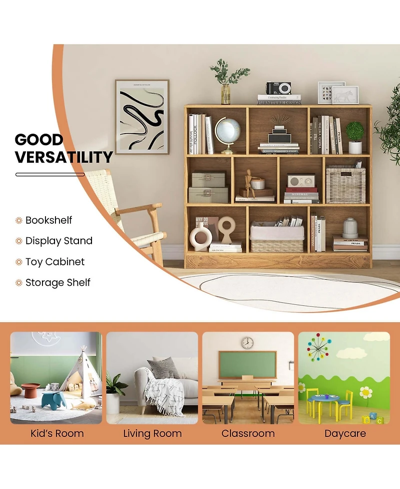 10-Cube Bookcase for Kids 41"Wooden Toy Storage Organizer Kid s Room