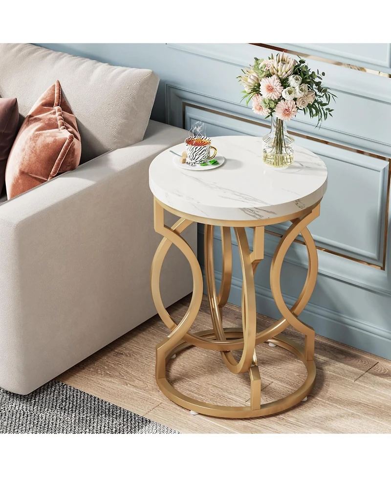 Tribesigns Modern Round End Table Set of 2 with Thick Wood Top, 20" Side Table Cocktail Table with Unique O-Shaped Base, Midcentury Accent Table Night