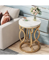 Tribesigns Modern Round End Table Set of 2 with Thick Wood Top, 20" Side Table Cocktail Table with Unique O-Shaped Base, Midcentury Accent Table Night