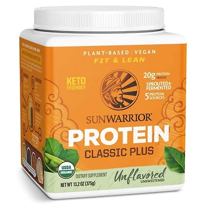 Classic Plus Protein Powder, Plant-Based Protein, Unflavored, Sunwarrior, 375gm (15 Servings)