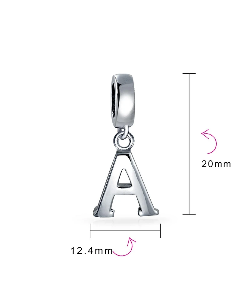 Bling Jewelry Dangle Block Letter A-z Alphabet Initial Charm Bead Solid .925 Sterling Silver Fits European Bracelet