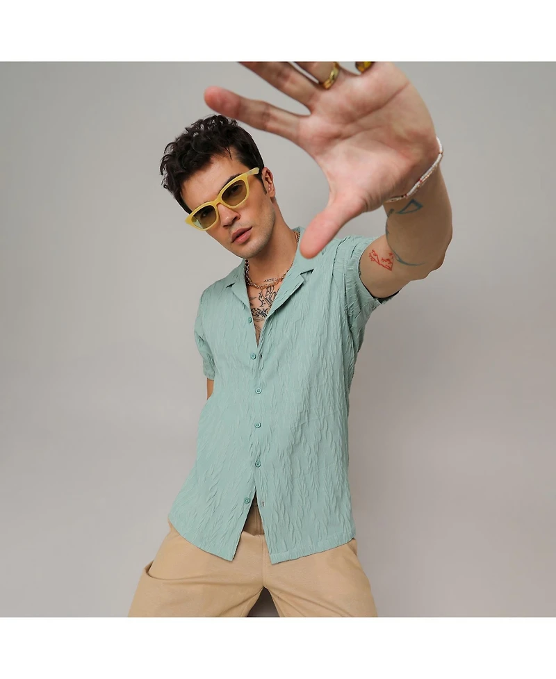 Campus Sutra Men's Sage Green Grain-Textured Shirt