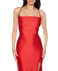 B Darlin Juniors' Cowl-Neck Corset-Back Gown