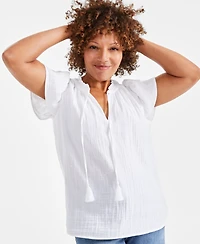 Style & Co Petite Cotton Flutter-Sleeve Ruffle Top, Created for Macy's