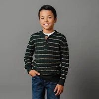 Hope & Henry Boys Organic Long Sleeve Cable Henley Pullover Sweater with Elbow Patches