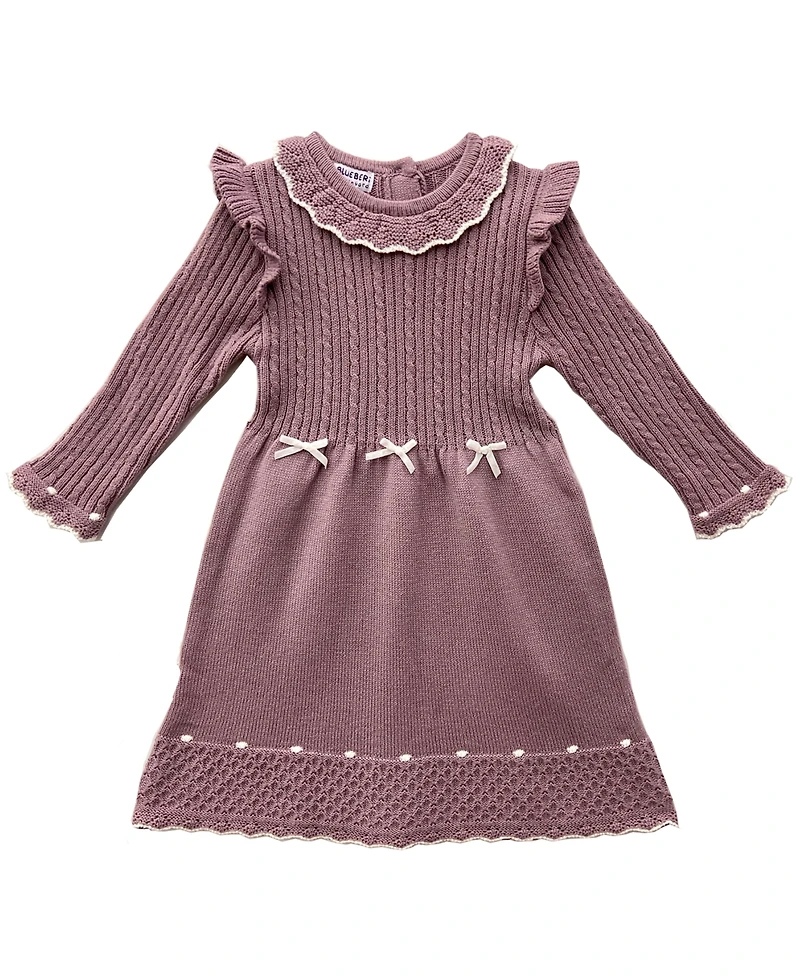Blueberi Boulevard Infant and Toddler Crochet Trim Flutter Sleeve Sweater Dress