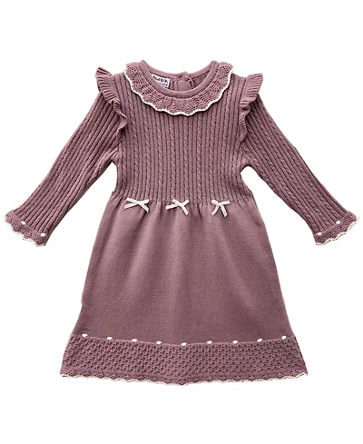 Blueberi Boulevard Infant and Toddler Crochet Trim Flutter Sleeve Sweater Dress