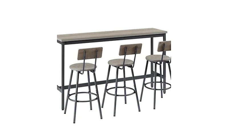 Long Bar Table Set with 3 Pu Leather Upholstered Stools for Stylish Dining