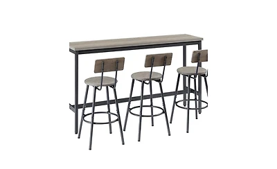 Long Bar Table Set with 3 Pu Leather Upholstered Stools for Stylish Dining