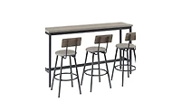 Long Bar Table Set with 3 Pu Leather Upholstered Stools for Stylish Dining