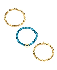 Unwritten Turquoise Evil Eye and Beaded Stretch Bracelet Set