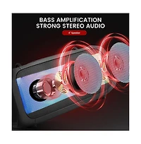 Pyle Wireless Bluetooth BoomBox Stereo Speaker System with Full Panel Led Lights, Fm Radio, and Microphone Input