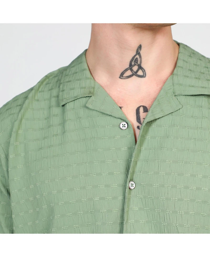 Men's Pistachio Green Embroidered Creased Shirt