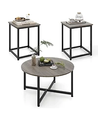 Gymax Round Nesting Table Set of 3 Coffee Table w/ 2 End Tables Sturdy Metal Frame