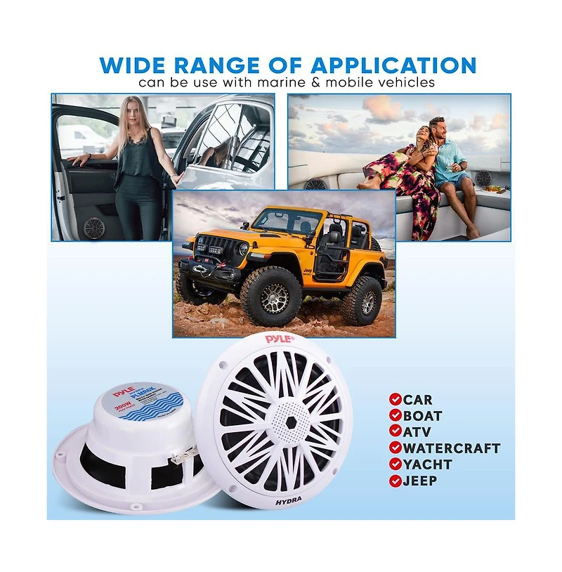 Pyle 6.5" Marine Component Speakers, 2-Way, Waterproof, 200 Watt, White