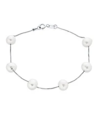 Bling Jewelry Tin Cup White Freshwater Cultured 7MM Pearl Chain Station Pearls Bracelet .925 Sterling Silver