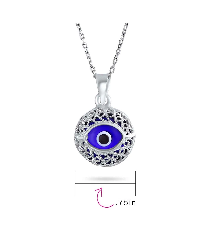 Bling Jewelry Spiritual Protection Amulet Round Circle Moving Floating Blue Evil Eye Filigree Charm Pendant Necklace Sterling Silver