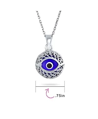 Bling Jewelry Spiritual Protection Amulet Round Circle Moving Floating Blue Evil Eye Filigree Charm Pendant Necklace Sterling Silver