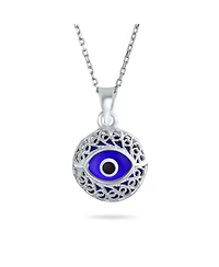 Bling Jewelry Spiritual Protection Amulet Round Circle Moving Floating Blue Evil Eye Filigree Charm Pendant Necklace Sterling Silver
