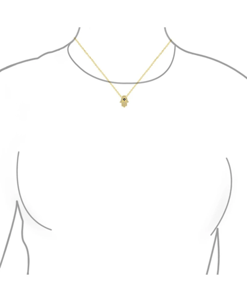 Bling Jewelry Turkish Amulet Talisman Delicate Dainty Evil Eye Hamsa Hand Of Fatima Of God Pendant Necklace Cubic Zirconia Cz 14K Yellow Gold Plated .